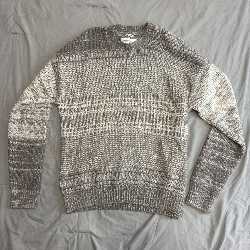 Abercrombie & Fitch Soft A&F Oversized Marled Stripe Sweater Grey Cream Medium